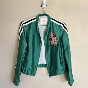 Maje Green Embroidered Print Bomber Jacket SZ 36